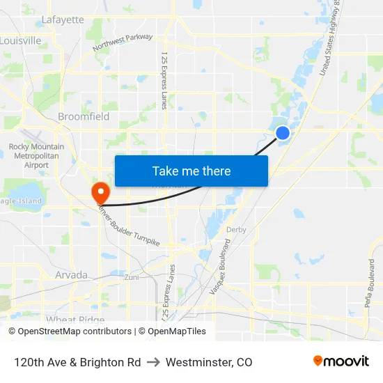 120th Ave & Brighton Rd to Westminster, CO map