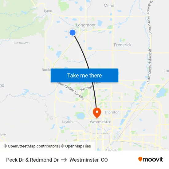 Peck Dr & Redmond Dr to Westminster, CO map