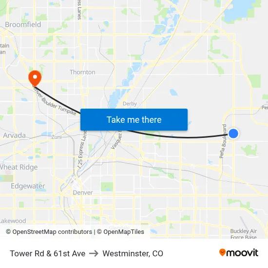 Tower Rd & 61st Ave to Westminster, CO map