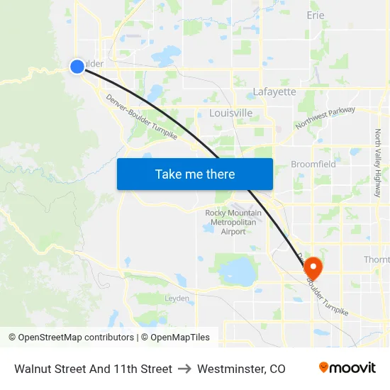 Walnut Street And 11th Street to Westminster, CO map