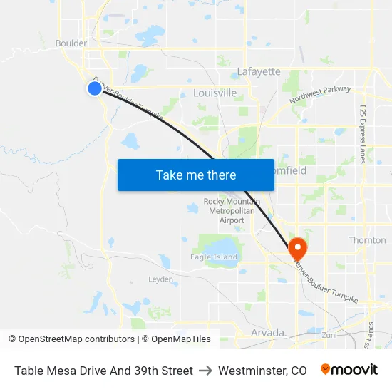 Table Mesa Drive And 39th Street to Westminster, CO map