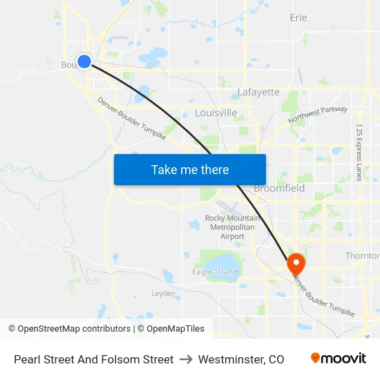 Pearl Street And Folsom Street to Westminster, CO map
