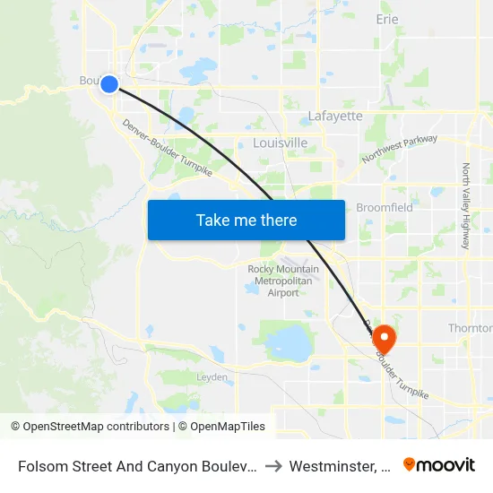 Folsom Street And Canyon Boulevard to Westminster, CO map