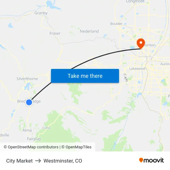 City Market to Westminster, CO map