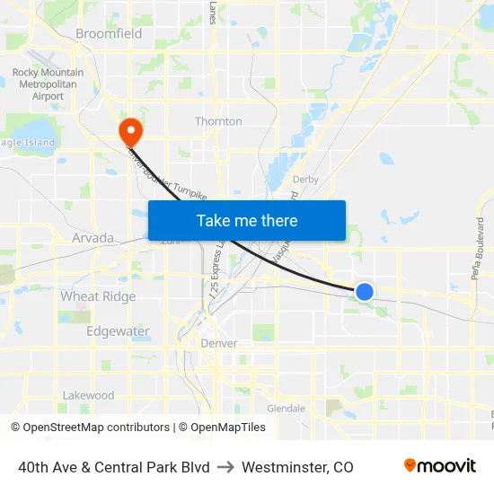 40th Ave & Central Park Blvd to Westminster, CO map