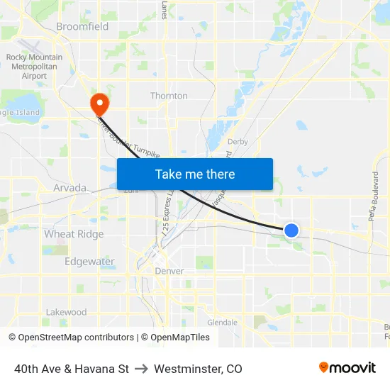 40th Ave & Havana St to Westminster, CO map