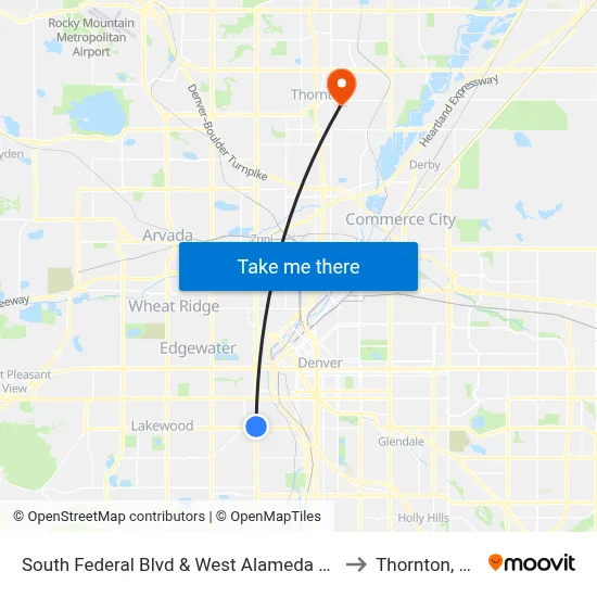South Federal Blvd & West Alameda Ave to Thornton, CO map