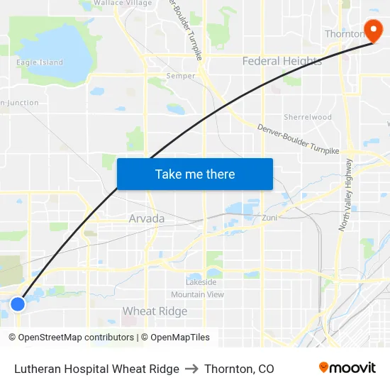 Lutheran Hospital Wheat Ridge to Thornton, CO map