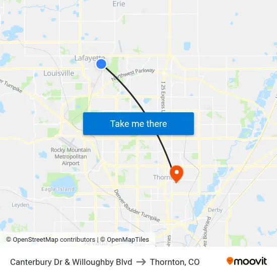 Canterbury Dr & Willoughby Blvd to Thornton, CO map