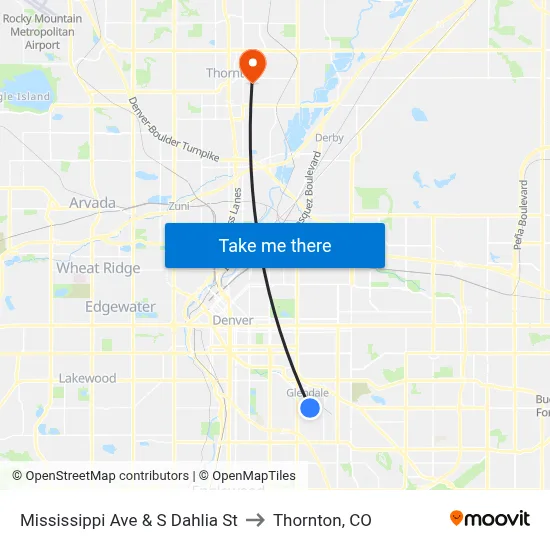Mississippi Ave & S Dahlia St to Thornton, CO map