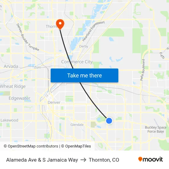 Alameda Ave & S Jamaica Way to Thornton, CO map