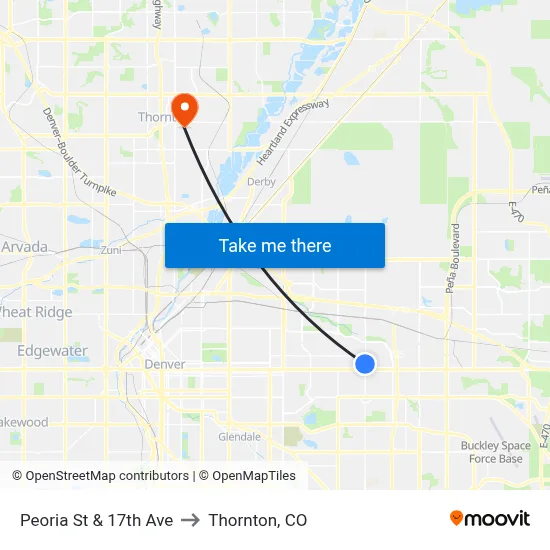 Peoria St & 17th Ave to Thornton, CO map