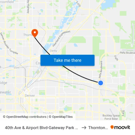 40th Ave & Airport Blvd-Gateway Park Stn Gate D to Thornton, CO map