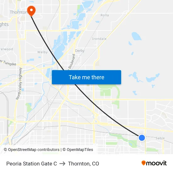 Peoria Station Gate C to Thornton, CO map