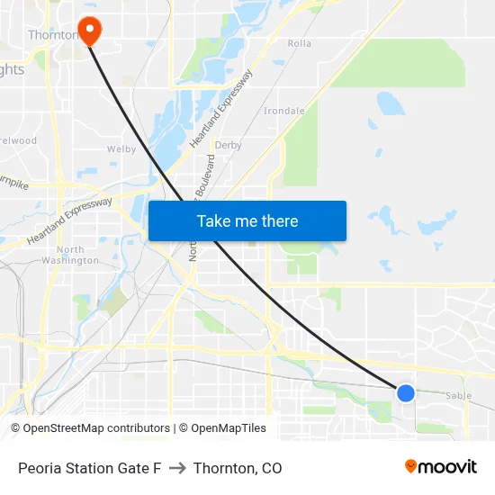 Peoria Station Gate F to Thornton, CO map