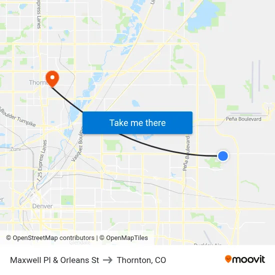 Maxwell Pl & Orleans St to Thornton, CO map