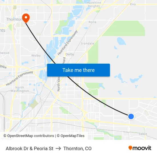 Albrook Dr & Peoria St to Thornton, CO map
