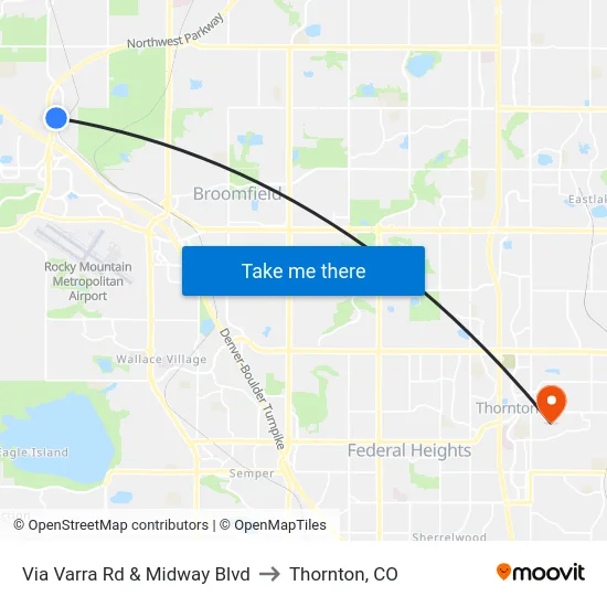 Via Varra Rd & Midway Blvd to Thornton, CO map