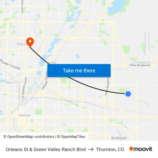 Orleans St & Green Valley Ranch Blvd to Thornton, CO map