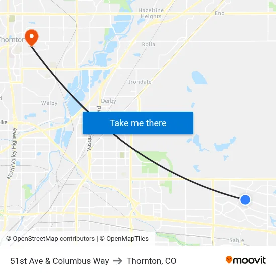 51st Ave & Columbus Way to Thornton, CO map