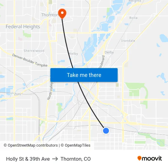 Holly St & 39th Ave to Thornton, CO map