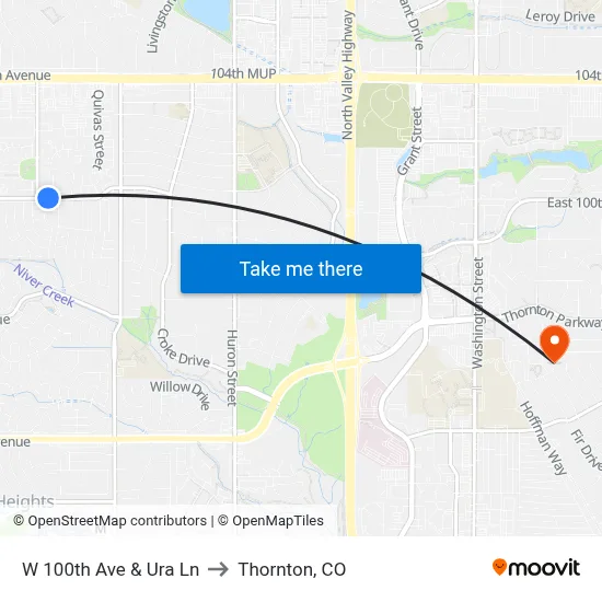 W 100th Ave & Ura Ln to Thornton, CO map