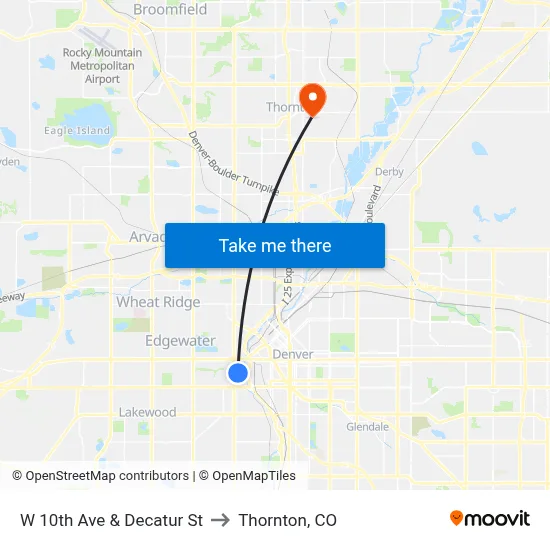 W 10th Ave & Decatur St to Thornton, CO map