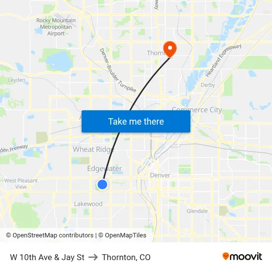 W 10th Ave & Jay St to Thornton, CO map