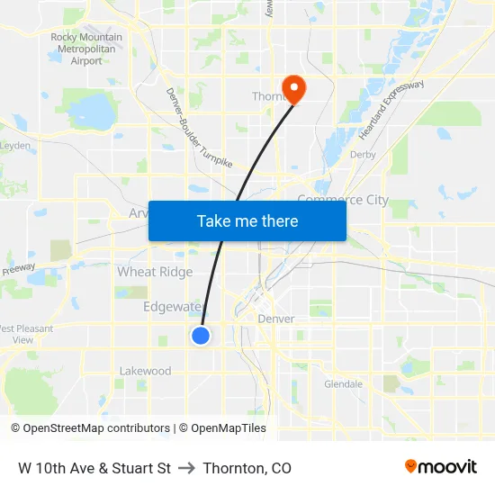 W 10th Ave & Stuart St to Thornton, CO map