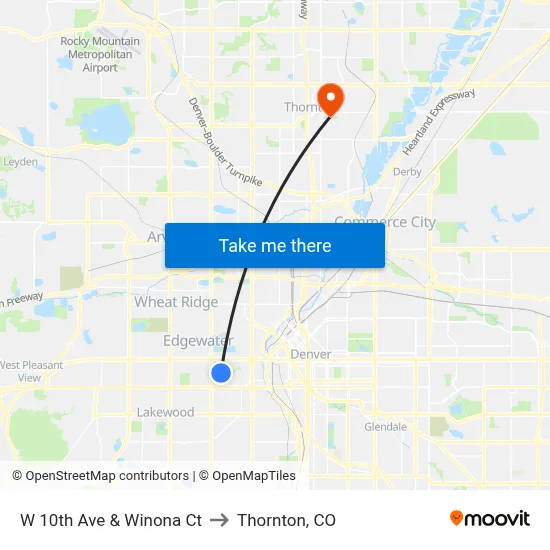 W 10th Ave & Winona Ct to Thornton, CO map