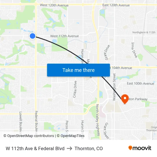 W 112th Ave & Federal Blvd to Thornton, CO map