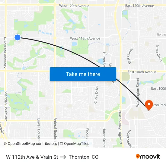 W 112th Ave & Vrain St to Thornton, CO map