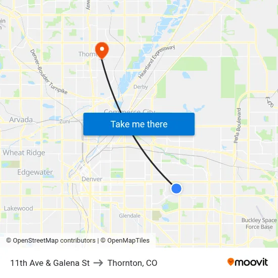 11th Ave & Galena St to Thornton, CO map
