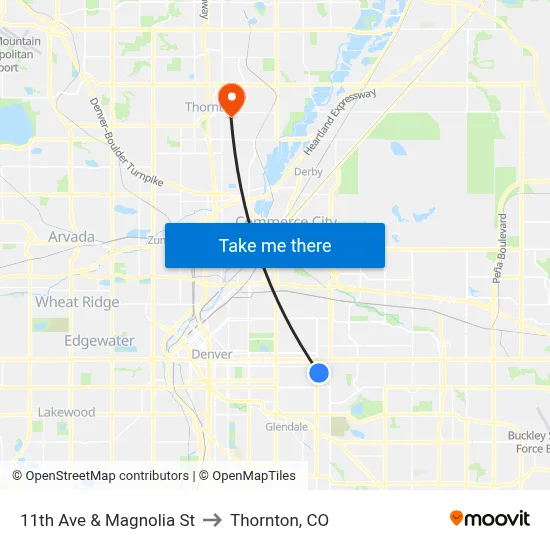 11th Ave & Magnolia St to Thornton, CO map