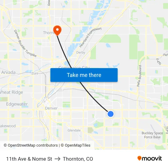 11th Ave & Nome St to Thornton, CO map