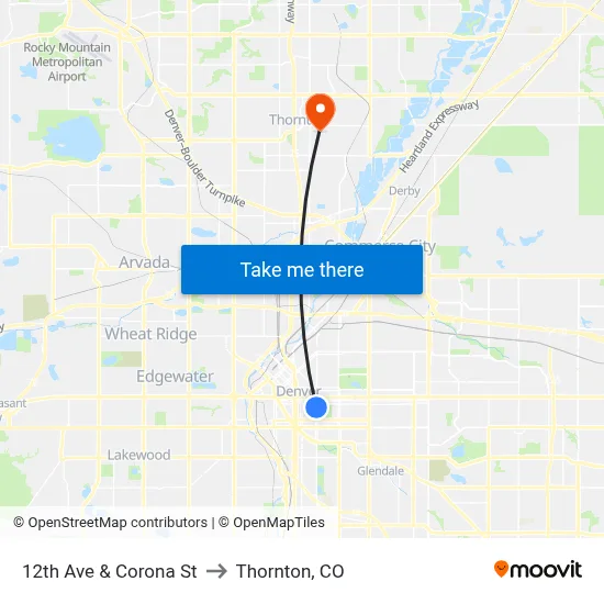 12th Ave & Corona St to Thornton, CO map