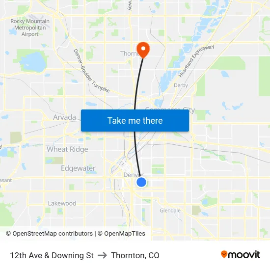 12th Ave & Downing St to Thornton, CO map