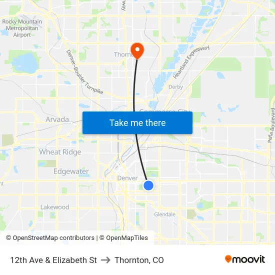 12th Ave & Elizabeth St to Thornton, CO map