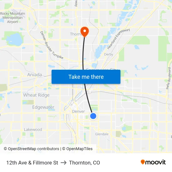 12th Ave & Fillmore St to Thornton, CO map