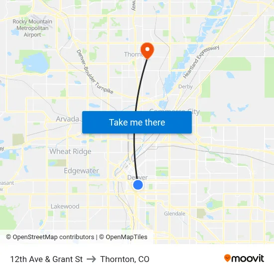 12th Ave & Grant St to Thornton, CO map