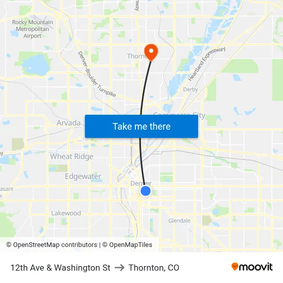 12th Ave & Washington St to Thornton, CO map
