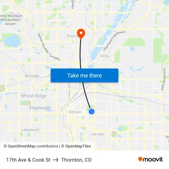 17th Ave & Cook St to Thornton, CO map