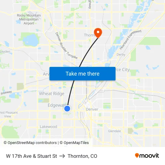 W 17th Ave & Stuart St to Thornton, CO map