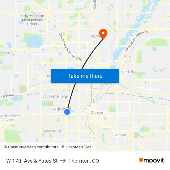 W 17th Ave & Yates St to Thornton, CO map