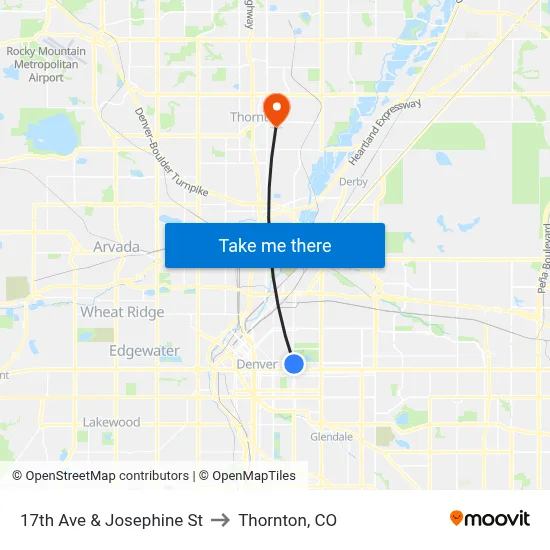 17th Ave & Josephine St to Thornton, CO map