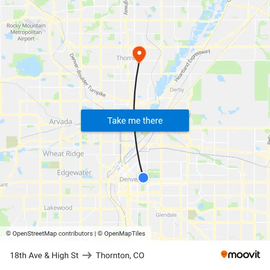 18th Ave & High St to Thornton, CO map