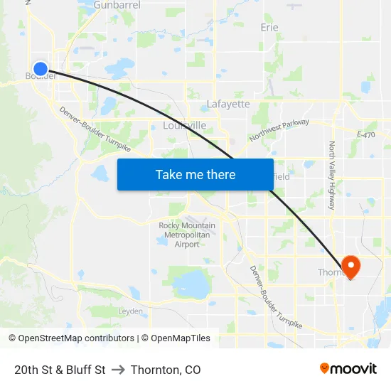 20th St & Bluff St to Thornton, CO map