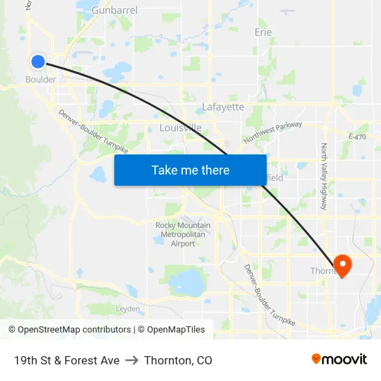 19th St & Forest Ave to Thornton, CO map
