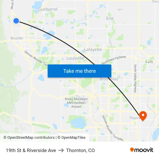 19th St & Riverside Ave to Thornton, CO map