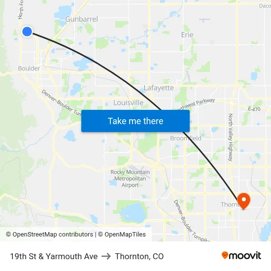 19th St & Yarmouth Ave to Thornton, CO map